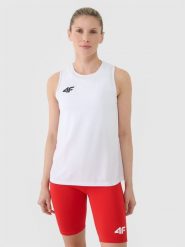 4F Top treningowy szybkoschnący damski - biały S. Białe koszulki sportowe 4f, bez wzorów, z dzianiny, bez ramiączek, do biegania. Za 119.99 zł.