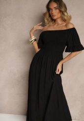 Czarna Rozkloszowana Sukienka Hiszpanka z Bawełny z Elastyczną Górą Maissa. Czarne sukienki Renee, na co dzień, l, bez wzorów, z bawełny, eleganckie, bez kołnierzyka, bez ramiączek, midi, rozkloszowane. Za 44.99 zł.