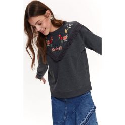 BLUZA DAMSKA, Z HAFTEM. Szare bluzy TROLL, na lato, xs, bez wzorów, bez kaptura. W wyprzedaży za 39.99 zł.