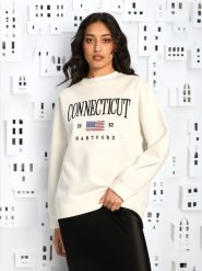 Bluza z długim rękawem - kremowy. Białe bluzy Sinsay, l, bez wzorów, bez kaptura. W wyprzedaży za 24.99 zł.