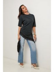 Le Monde du Lin Tunika w kolorze czarnym rozmiar: 40/42. Czarne tuniki Le Monde du Lin, bez wzorów, z bawełny, z asymetrycznym kołnierzem, bez ramiączek. Za 100.99 zł.