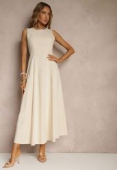 Jasnobeżowa Sukienka z Wiskozą o Rozkloszowanym Kroju Bez Rękawów Barneria. Brązowe sukienki Renee, na co dzień, m, bez wzorów, z bawełny, eleganckie, bez kołnierzyka, bez ramiączek, maxi, kopertowe. Za 119.99 zł.