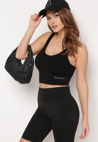 Czarny Krótki Top na Ramiączkach Mocopolia. Czarne topy Born2be, l, bez wzorów, bez kołnierzyka, bez ramiączek. Za 34.99 zł.