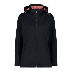 Damska kurtka turystyczna z kapturem CMP. Czarne kurtki sportowe CMP, bez wzorów, z softshellu, z kapturem, trekkingowe. Za 389.00 zł.