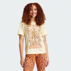 Koszulka adidas x FARM Rio Graphic. Żółte bluzki Adidas, xs, bez wzorów, z bawełny, sportowe, bez kołnierzyka, bez ramiączek. Za 159.00 zł.