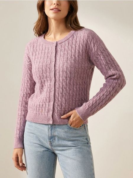 Kardigan z dekoracyjnym splotem - różowy. Czerwone kardigany Sinsay, l, bez wzorów, ze splotem. Za 49.99 zł.