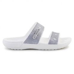 Klapki damskie Crocs Classic. Białe klapki Crocs, bez wzorów, z materiału, bez obcasa. Za 249.00 zł.