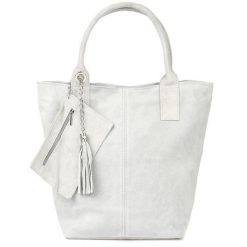 Shopperka skórzana VERA PELLE siwa T49. Szare shopper bez wzorów, ze skóry, zamszowe, bez dodatków. Za 208.99 zł.