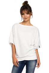 Oversizowa Ecru Bluza ze Ściągaczem na Zakładkę. Czerwone bluzy MOE, l, bez wzorów, z bawełny, bez kaptura. Za 193.90 zł.