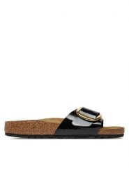 Birkenstock Klapki Madrid Big Buckle Bf 1027785 Czarny. Czarne klapki Birkenstock, bez wzorów, ze skóry, bez obcasa. Za 499.99 zł.