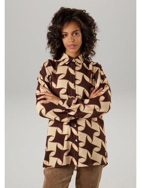 Aniston Bluzka w kolorze beżowo-brązowym rozmiar: 44. Brązowe bluzki Aniston, bez wzorów, z wiskozy, bez kołnierzyka, bez ramiączek. Za 89.95 zł.