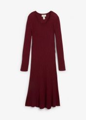 Sukienka dzianinowa z wełny merino. Czarne sukienki bonprix, na imprezę, na jesień, bez wzorów, z dzianiny, bez kołnierzyka, bez ramiączek. Za 349.99 zł.