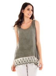 Lin Passion Lniany top w kolorze khaki rozmiar: 38/40. Brązowe topy Lin Passion, bez wzorów, z koronki, bez kołnierzyka, bez ramiączek. Za 173.99 zł.