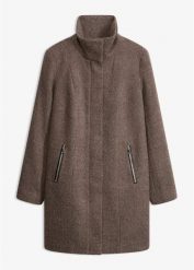Krótki płaszcz z miękkiej tkaniny bouclé. Czarne płaszcze bonprix, bez wzorów, z tkaniny, bez kaptura. Za 319.99 zł.