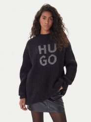 HUGO Sukienka dzianinowa Sloguis 50548245 Czarny Oversize. Czarne sukienki Hugo, s, bez wzorów, z dzianiny, bez kołnierzyka, bez ramiączek, oversize. Za 889.99 zł.
