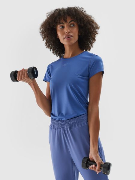 4F Koszulka treningowa regular szybkoschnąca damska - granatowa M. Niebieskie koszulki sportowe 4f, bez wzorów, z dzianiny, bez ramiączek, na fitness i siłownię. W wyprzedaży za 49.99 zł.