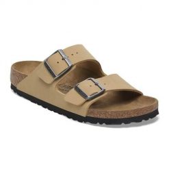 Klapki damskie Birkenstock Arizona. Brązowe klapki Birkenstock, bez wzorów, z materiału, bez obcasa. Za 493.00 zł.