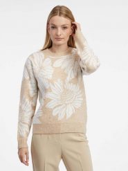 Orsay Sweter w kolorze beżowo-białym rozmiar: S. Brązowe swetry Orsay, s, bez wzorów, bez ramiączek. Za 90.69 zł.