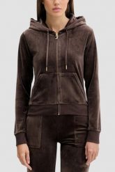 JUICY COUTURE Czekoladowa bluza damska Robertson Hoodie, Rozmiar L. Brązowe bluzy Juicy Couture, l, bez wzorów, z materiału, z kapturem. Za 549.99 zł.