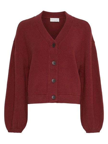 MOSS COPENHAGEN Kardigan "Zafina" w kolorze bordowym rozmiar: M/L. Czerwone kardigany Moss Copenhagen, l, bez wzorów, z bawełny. Za 214.19 zł.