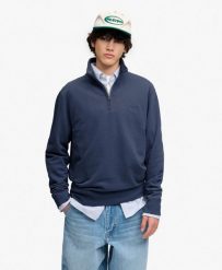 Superdry Bluza Half Zip Essential Serif Logo z recyklowanym poliestrem. Niebieskie bluzy Superdry, xl, bez wzorów, z bawełny, bez kaptura. Za 380.15 zł.