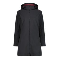 Kurtka parka z kapturem, zapinana na zamek dla kobiet CMP. Czarne kurtki sportowe CMP, z softshellu, sportowe, z kapturem. Za 514.50 zł.