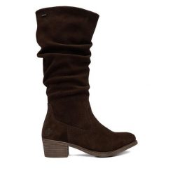 Kozaki Rieker. Brązowe kozaki Rieker, bez obcasa, na słupku, bez zapięcia. Za 479.99 zł.