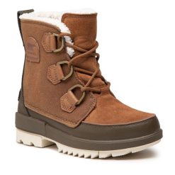 Botki Sorel. Brązowe botki Sorel, bez wzorów, bez obcasa, na płaskiej podeszwie, bez zapięcia. Za 729.99 zł.