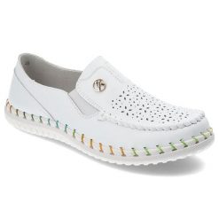 Białe Półbuty Artiker Modne Wsuwane Obuwie Damskie. Białe półbuty wsuwane Artiker, w ażurowe wzory, ze skóry, eleganckie, bez obcasa, bez zapięcia. Za 179.00 zł.