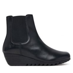 Botki Fly London. Czarne botki Fly London, bez wzorów, bez obcasa, na koturnie, bez zapięcia. Za 639.99 zł.