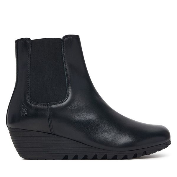 Botki Fly London. Czarne botki Fly London, bez wzorów, bez obcasa, na koturnie, bez zapięcia. Za 639.99 zł.