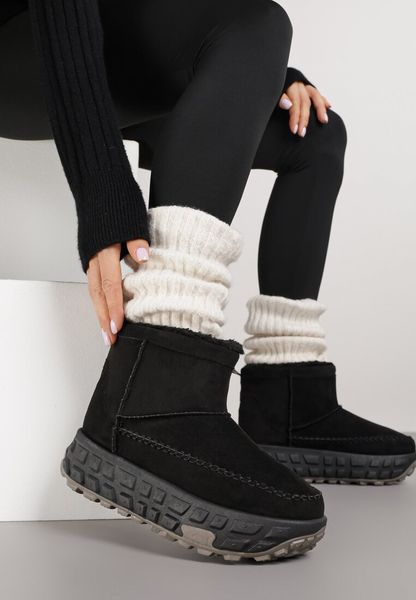 Czarne Śniegowce na Grubej Tłoczonej Podeszwie Apenella. Czarne trapery i śniegowce Born2be. Za 69.99 zł.