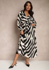 Czarna Sukienka z Gumką w Talii w Abstrakcyjne Paski Senerith. Czarne sukienki Renee, na co dzień, xl, bez wzorów, eleganckie, bez kołnierzyka, bez ramiączek, maxi, kopertowe. Za 49.99 zł.