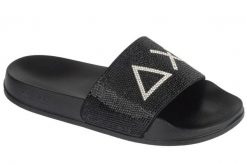 Klapki na basen damskie, Slippers Strass Logo. Czarne klapki SUN68, bez wzorów, z materiału, bez obcasa. Za 169.90 zł.