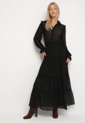 Czarna Rozkloszowana Sukienka VICES Koszulowa w Stylu Retro Aravite. Czarne sukienki Born2be, na co dzień, l, bez wzorów, eleganckie, bez kołnierzyka, bez ramiączek, maxi, koszulowe. Za 149.99 zł.
