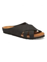 Comfortfusse Skórzane klapki w kolorze czarnym rozmiar: 36. Czarne klapki Comfortfüße, bez wzorów, z nubiku, z otwartym noskiem, bez obcasa. Za 145.26 zł.