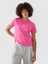 4F T-shirt regular z nadrukiem damski - różowy M. Czerwone t-shirty 4f, m, bez wzorów, z bawełny, bez kołnierzyka, bez ramiączek. Za 39.99 zł.