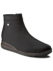 Rieker Botki 98251-00 Czarny. Czarne botki Rieker, bez wzorów, ze skóry, bez obcasa, na płaskiej podeszwie, bez zapięcia. Za 279.99 zł.