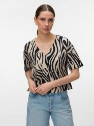 Vero Moda Koszulka w kolorze beżowo-czarnym rozmiar: S. Brązowe bluzki Vero Moda, s, bez wzorów, bez kołnierzyka, bez ramiączek. Za 83.42 zł.