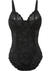 Body z eleganckiej koronki. Czarne body bonprix, bez wzorów, z koronki. Za 124.99 zł.