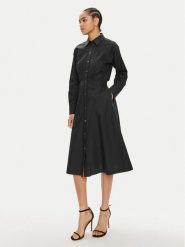 KARL LAGERFELD Sukienka koszulowa 245W1303 Czarny Regular Fit. Czarne sukienki KARL LAGERFELD, bez wzorów, z bawełny, bez kołnierzyka, bez ramiączek, koszulowe. Za 1,039.00 zł.