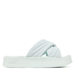 Klapki Puma. Niebieskie klapki Puma, bez wzorów, bez obcasa. Za 149.99 zł.