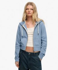 Superdry Krótka bluza z kapturem Essential Logo, 100% bawełna. Niebieskie bluzy sportowe Superdry, bez wzorów, z bawełny, z kapturem. Za 322.70 zł.
