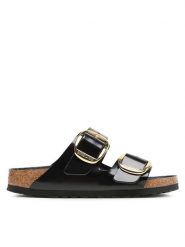 Birkenstock Klapki Arizona Big Buckle 1021476 Czarny. Czarne klapki Birkenstock, bez wzorów, z lakierowanej skóry, bez obcasa. Za 719.99 zł.