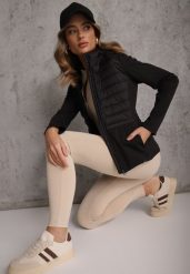 Czarna Przejściowa Kurtka z Pikowaniem i Elastycznymi Rękawami Salisia. Czarne kurtki sportowe Renee, l, bez wzorów, z nylonu, z kapturem, tenisowe. Za 129.99 zł.