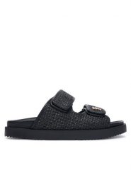 Tommy Hilfiger Klapki Double Strap Raffia FW0FW09122 Czarny. Czarne klapki TOMMY HILFIGER, bez wzorów, z syntetyku, bez obcasa. Za 529.99 zł.