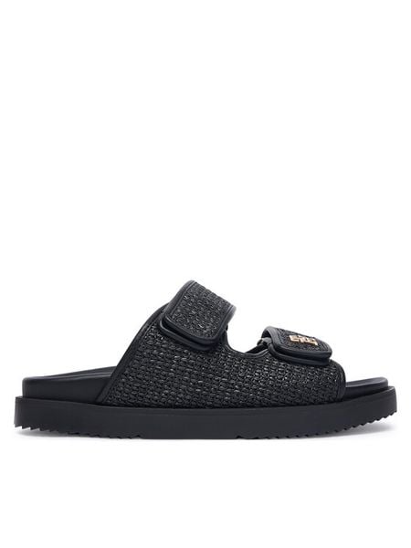 Tommy Hilfiger Klapki Double Strap Raffia FW0FW09122 Czarny. Czarne klapki TOMMY HILFIGER, bez wzorów, z syntetyku, bez obcasa. Za 529.99 zł.