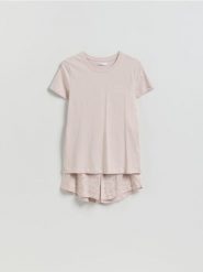 Dwuczęściowa piżama z nadrukiem - różowy. Czerwone piżamy Reserved, bez wzorów, z bawełny, bez ramiączek. Za 79.99 zł.