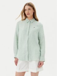 Tommy Hilfiger Koszula WW0WW44679 Zielony Regular Fit. Zielone koszule TOMMY HILFIGER, bez wzorów, ze lnu, bez kołnierzyka, bez ramiączek. Za 379.99 zł.