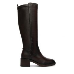 Kozaki Tamaris. Brązowe kozaki Tamaris, bez obcasa, na słupku, bez zapięcia. Za 754.99 zł.